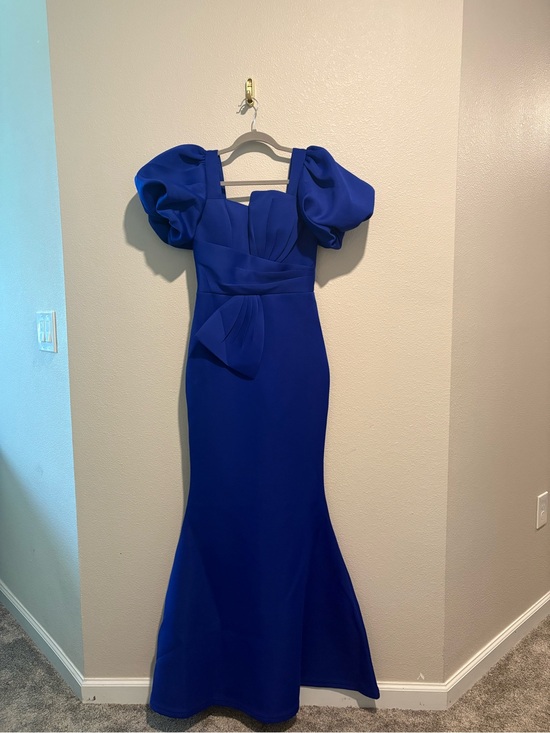 Faeriesty Dresses & Skirts - Royal Blue Puff-Sleeve Mermaid Maxi Dress with Waist Bow